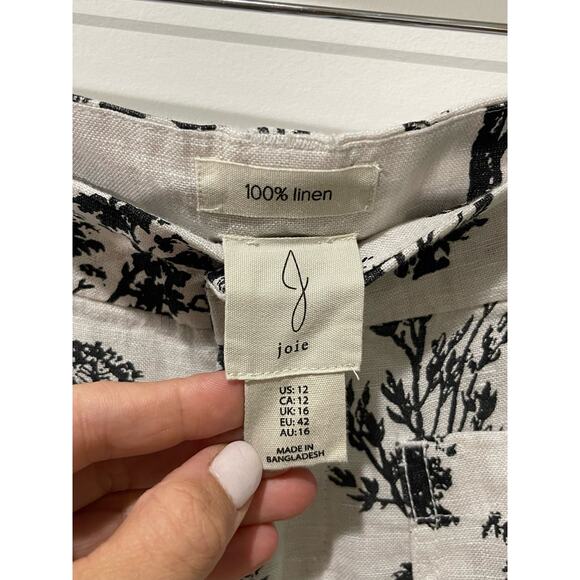 NWT Joie 100% Linen Pants Women 12 Ivory Black Wide Leg Natural Tree Hippie Boho - Picture 4 of 9